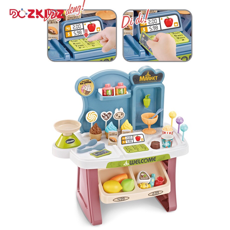 Đồ chơi nấu ăn cho bé, quầy bán đồ ăn siêu thị 33 chi tiết cho trẻ từ 2 tuổi - DOZKIDZ