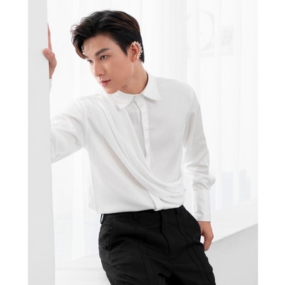 Áo Sơ Mi Trắng Dài Tay Nam Phối Vạt Chéo Thương Hiệu Mr Twins