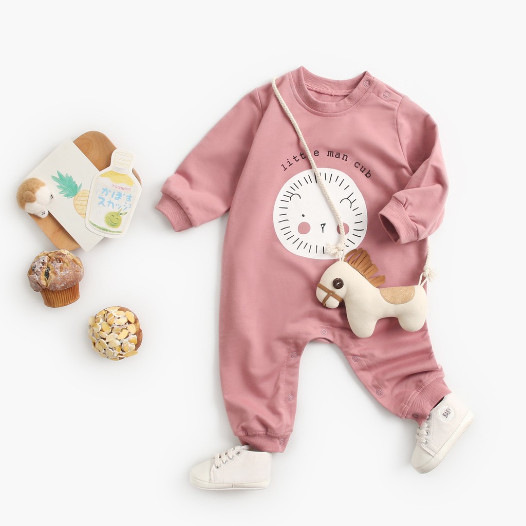 Áo liền quần SANLUTOZ cotton tay dài họa tiết hoạt hình đáng yêu thời trang dành cho trẻ sơ sinh