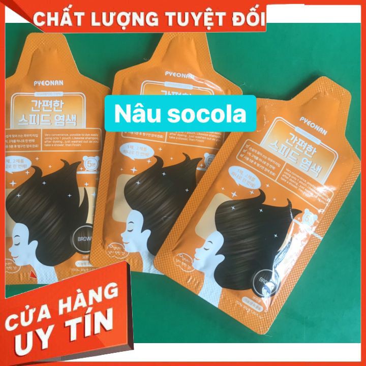 [ CHÍNH HÃNG] gói  gội nhuộm  thảo dươc PYEONAN hàn quốc 30g  , có 3 mau, đen  nâu đen nâu socola  cho ban mái tóc như ý