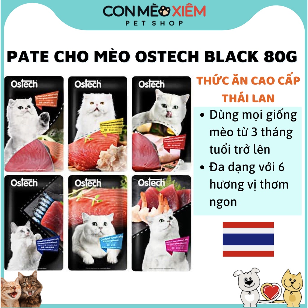 Pate cho mèo Ostech black label gói 80g, thức ăn Thái Lan tăng cân mập mèo con lớn nhỏ Con Mèo Xiêm