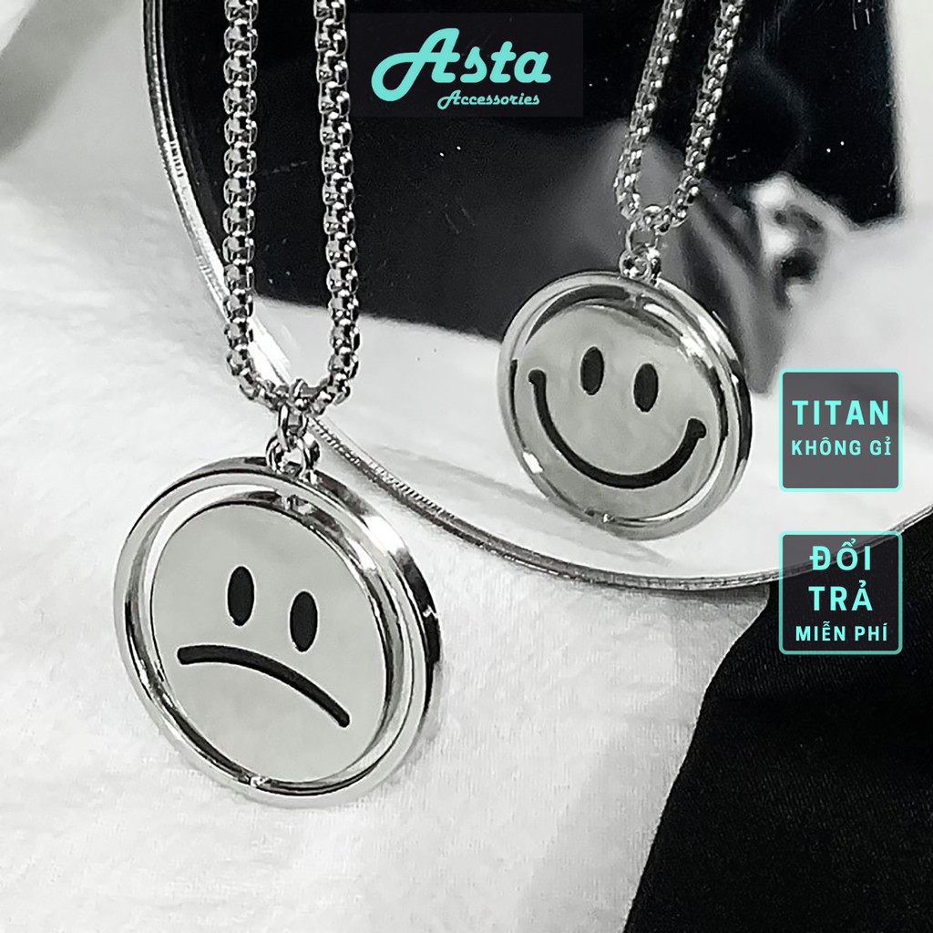 Dây Chuyền ICON Tròn Hai Mặt Buồn Vui Asta Accessories Màu Bạc - Vòng Cổ Cảm Xúc Titan không Gỉ - Hai Mặt Buồn Vui