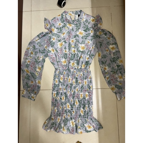 Pass váy hoa tím pastel nhún phần hông size S Taobao