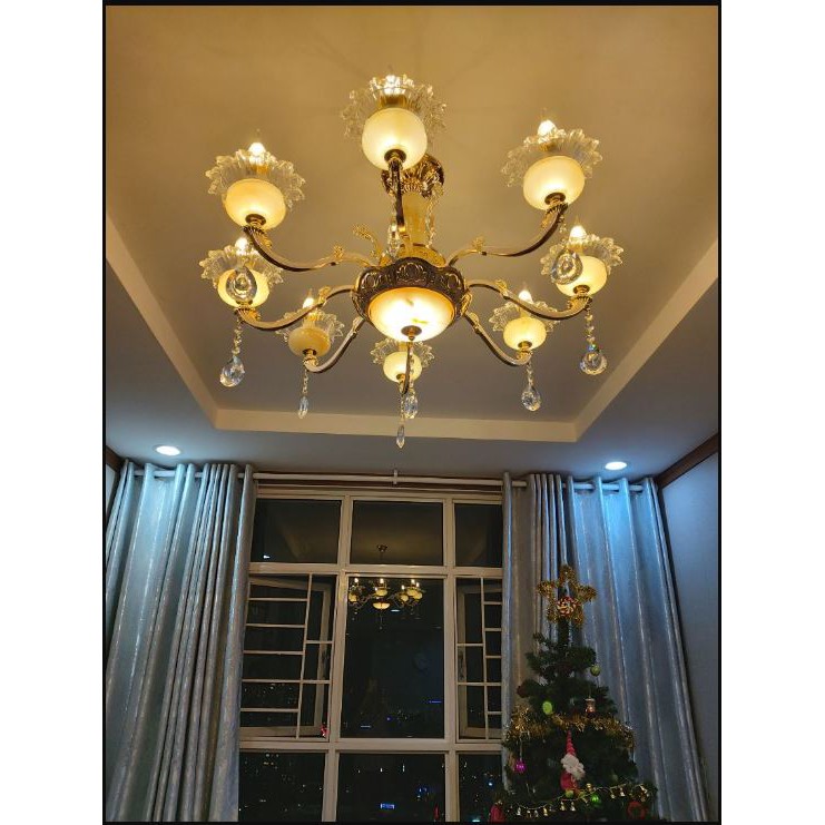 Đèn chùm pha lê ROYAL 8 tay, 15 tay cao cấp chuẩn xịn - Tặng kèm bóng LED nến