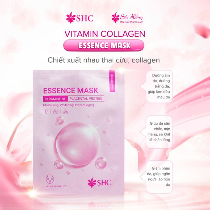 Mặt nạ Vitamin Collagen Essence Sắc Hồng - dưỡng ẩm - dưỡng trắng - chống lão hoá