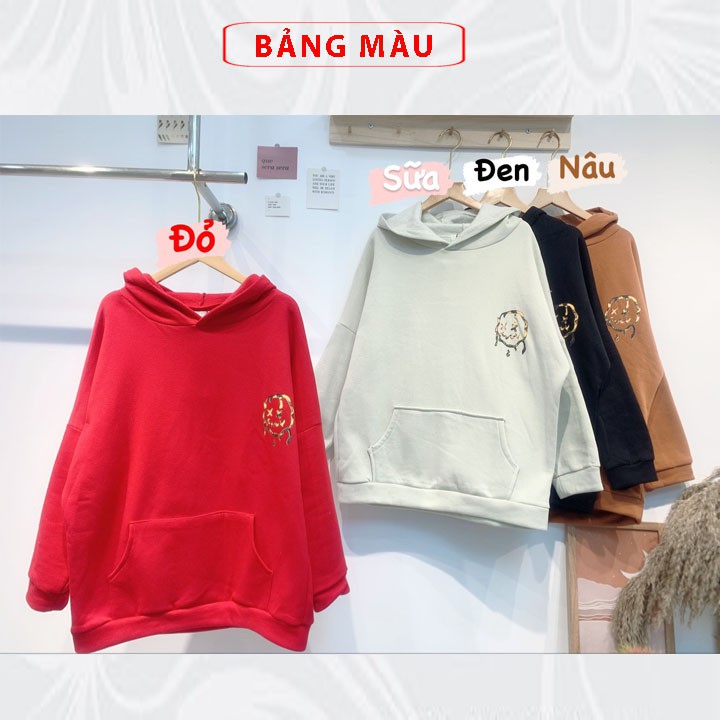 Áo hoodie nữ cute nỉ bông form rộng dày có mũ kiểu unisex oversize dấu quần màu đỏ đen trắng nâu thời trang Hàn Quốc | BigBuy360 - bigbuy360.vn