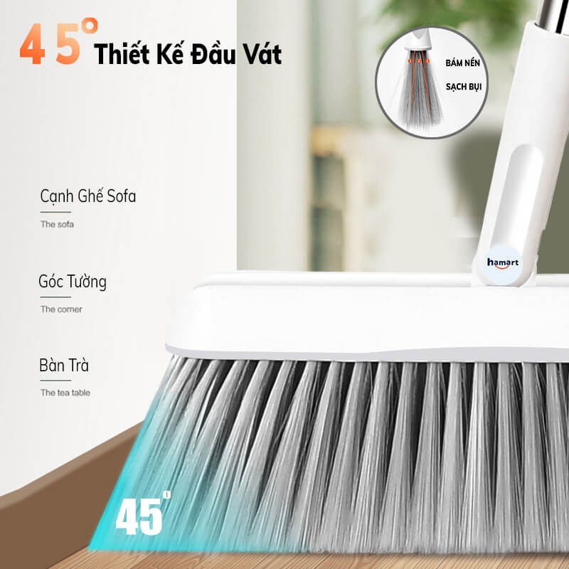 Chổi Quét Nhà Thông Minh Hamarta 2in1 Chổi Nhựa Kèm Hót Rác Gấp Gọn [XOAY 180, LỌC LÔNG TÓC]