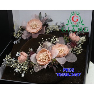 Cài tóc cô dâu hoa voan cỏ khô