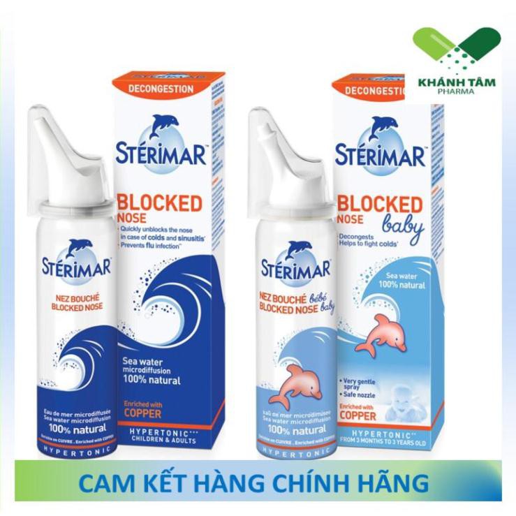 ! Sterimar Blocked Nose - Dung dịch xịt mũi ưu trương trị nghẹt mũi [sterima, xịt mũi cá heo, nước rửa mũi, block nose)