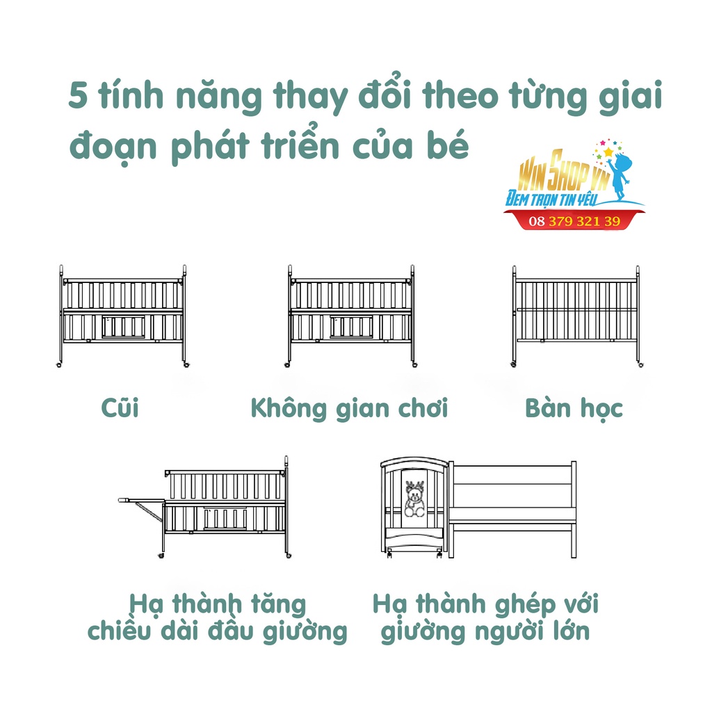 Nôi cũi UMOO UM-0860 màu gỗ