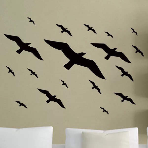Decal trang trí tường cao cấp mẫu Đàn Chim bay lượn ( 38x58cm )