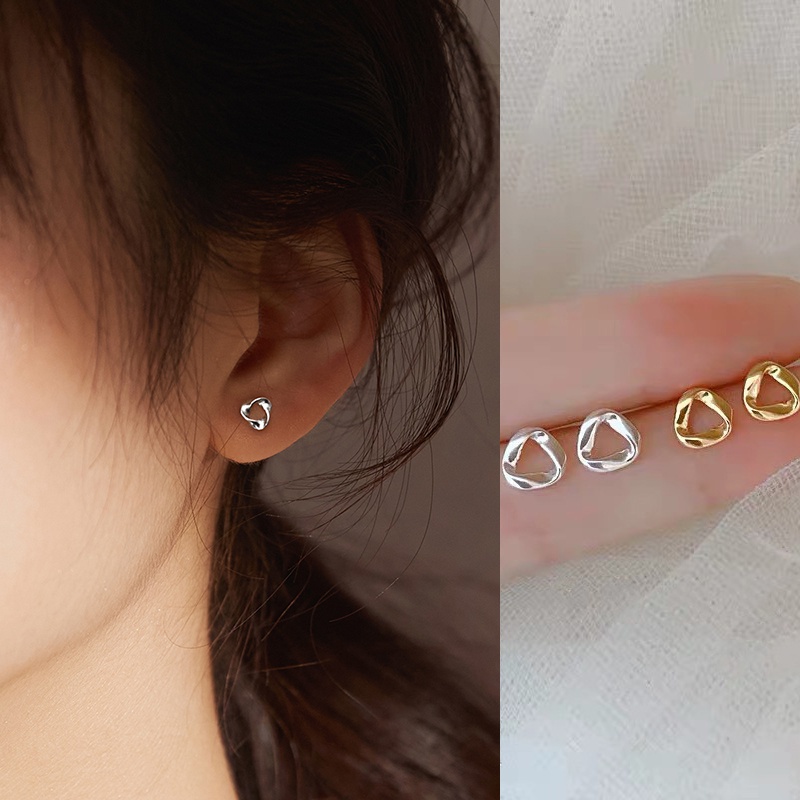 1 Cặp Bông Tai Mạ Bạc 925 Hình Tam Giác Xoắn Ốc Không Gây Dị Ứng