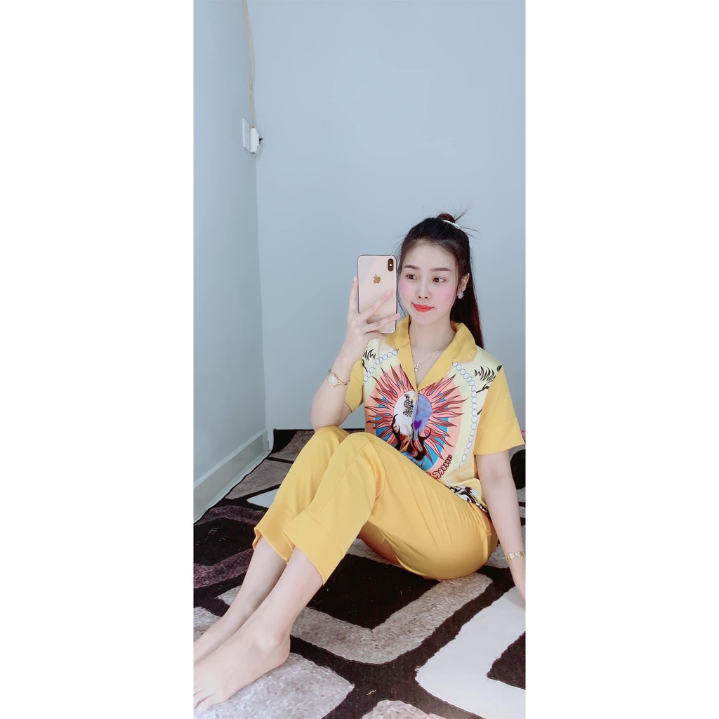 BỘ NGỦ LỤA SATIN IN TAY NGẮN QUẦN DÀI | BigBuy360 - bigbuy360.vn