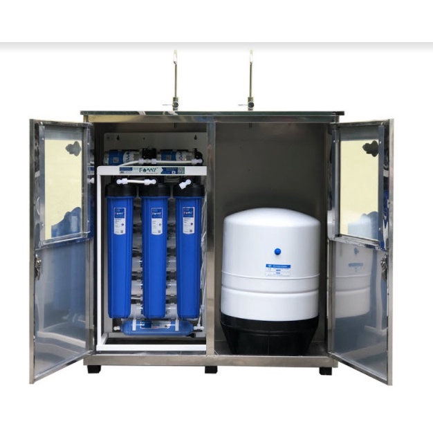Máy lọc nước RO bán công nghiệp FAMY FA50IQ-2 công suất 50 lít/giờ tủ đôi inox 2 vòi