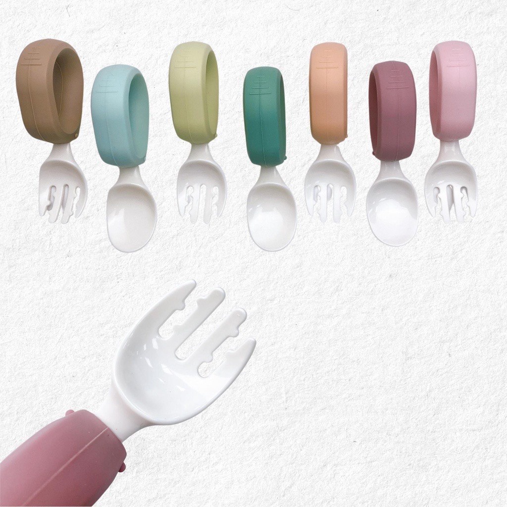Bộ Thìa Nĩa Silicone Cao Cấp Giúp Bé Tập Xúc, Tập Ăn Thương Hiệu Baby'si