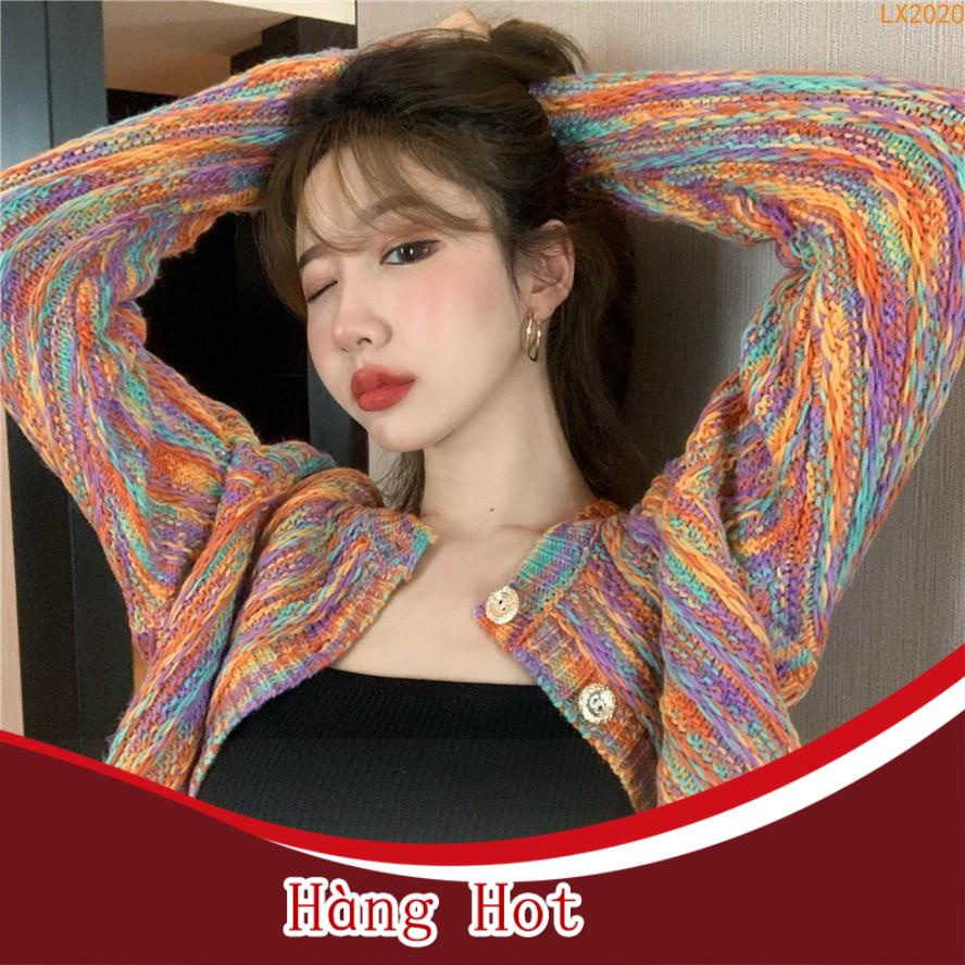 Áo Cardigan Họa Tiết Cầu Vồng Xinh Xắn Theo Phong Cách Hàn Quốc