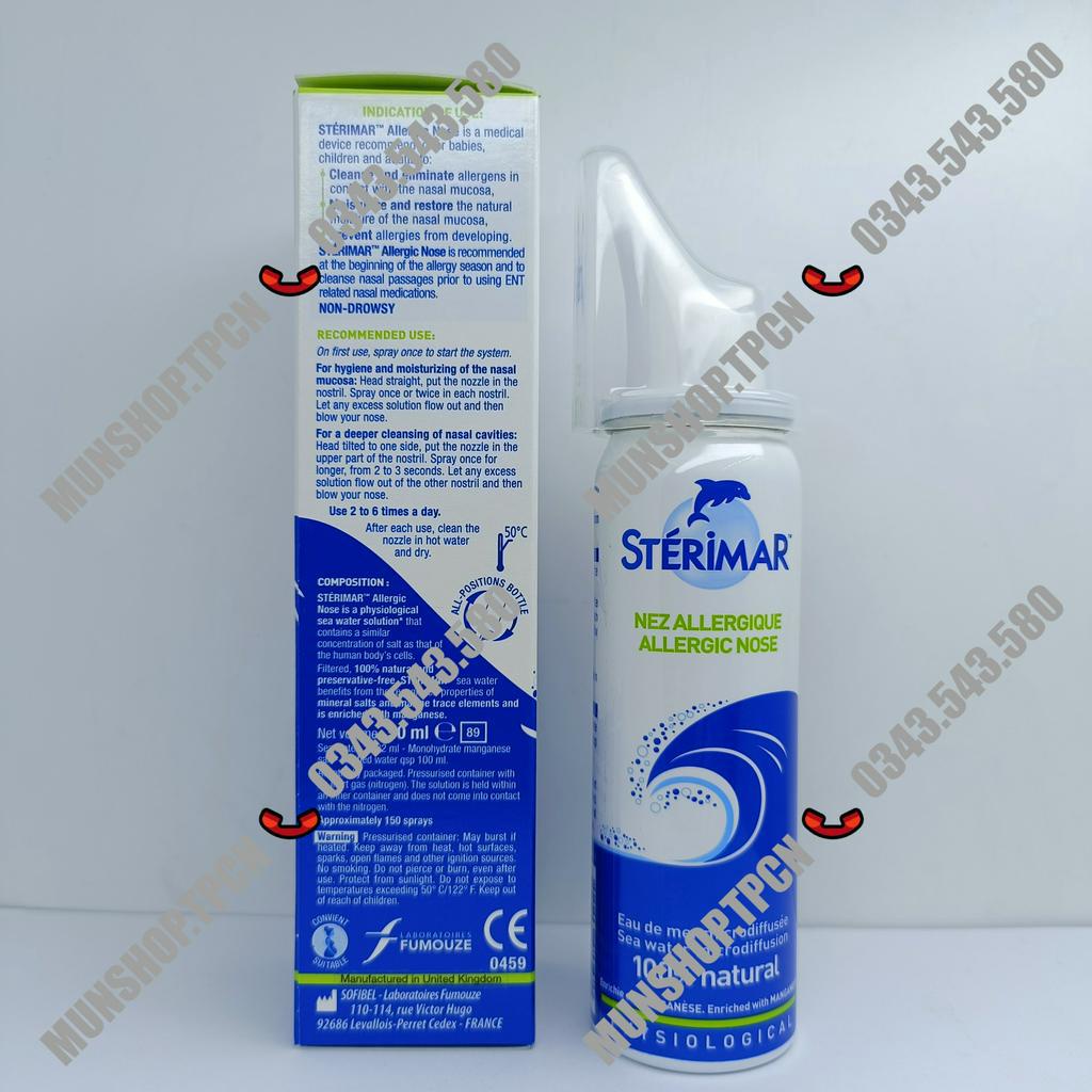 Xịt mũi cá heo Sterimar Allergic nose chai 50ml - Chống nghẹt mũi, sung huyết mũi do cảm lạnh, viêm mũi – xoang