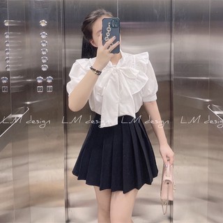 ( Ảnh thật ) áo sơmi thô trắng thắt nơ cộc tay