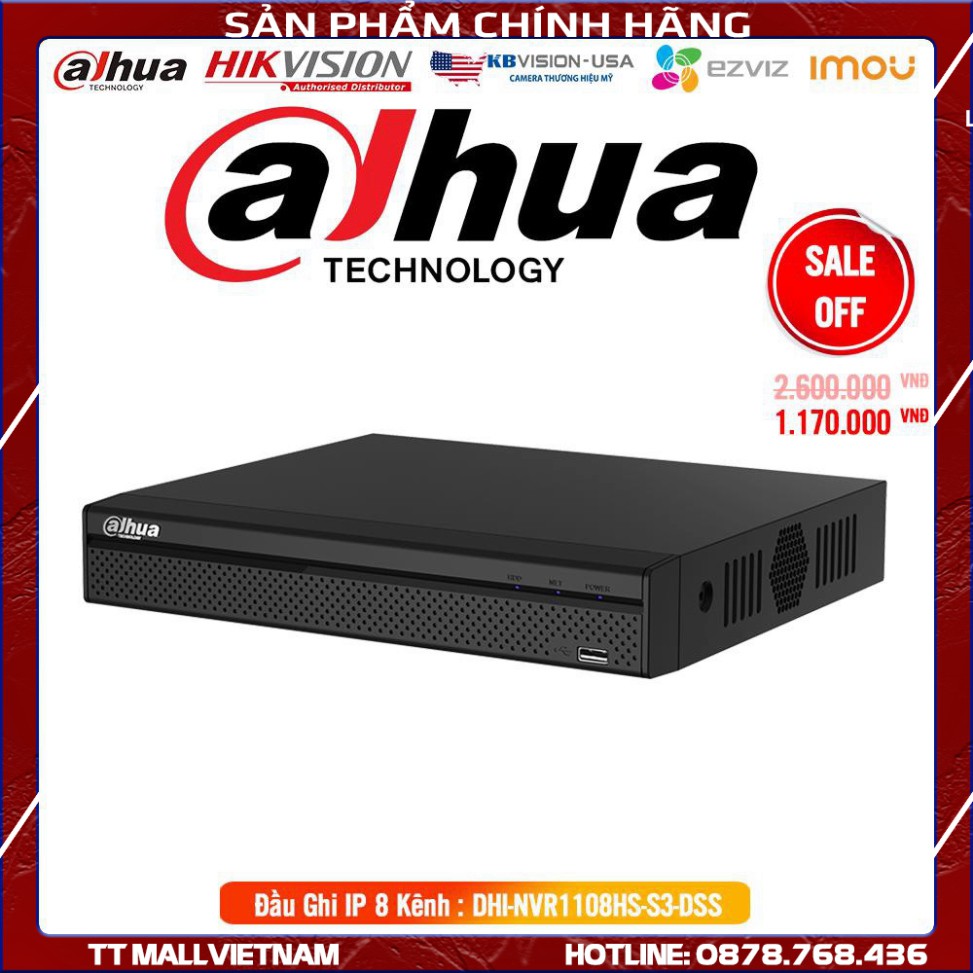 Đầu Ghi Hình Camera Dahua DHI-NVR1108HS-S3-DSS 8 Kênh IP - Tích Hợp Tên Miền Miễn Phí Trọn Đời