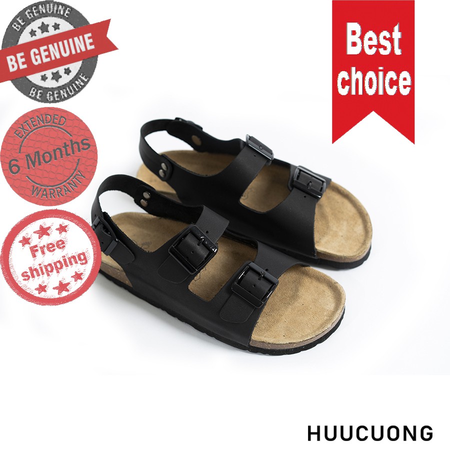 Sandal 2 khóa Da Bò Nâu / Đen HuuCuong đế trấu hàng chính hãng Hữu Cường, chất lượng cao