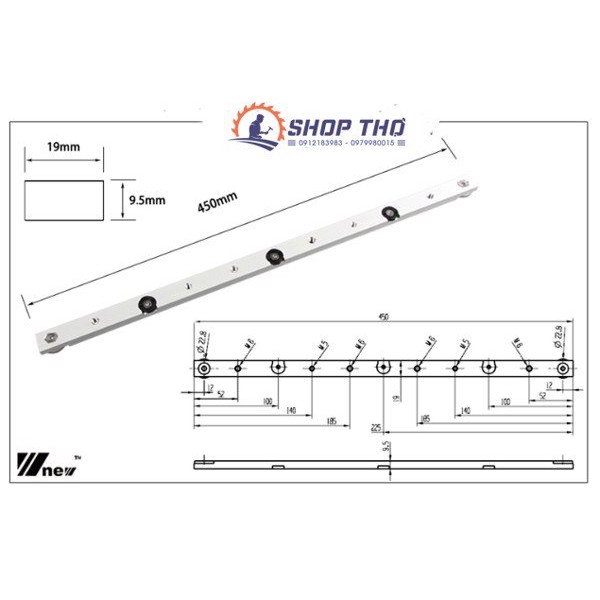 Thanh trượt nhôm độ dài 45cm có chống lật dùng chế bàn cưa bàn phay cho cắt gỗ