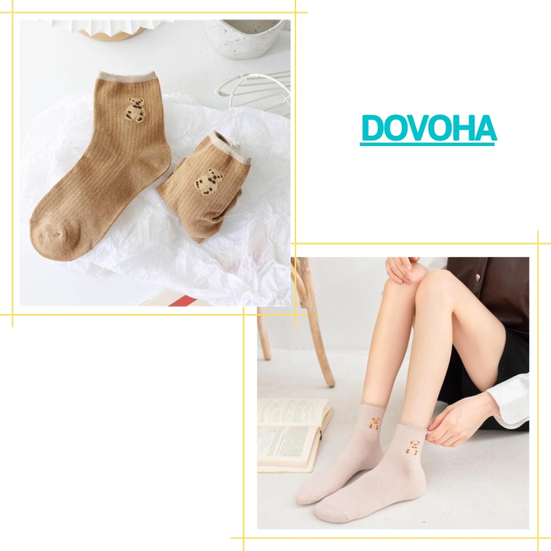 Tất vớ nữ cổ cao hình gấu cute dễ thương cotton dày đẹp phong cách Hàn Quốc DOVOHA T07