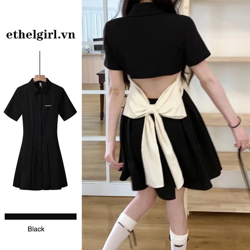 Đầm Chữ A Lưng Cao Dáng Ôm Cột Nơ Phong Cách Hàn Quốc Thời Trang Xinh Xắn Cho Nữ