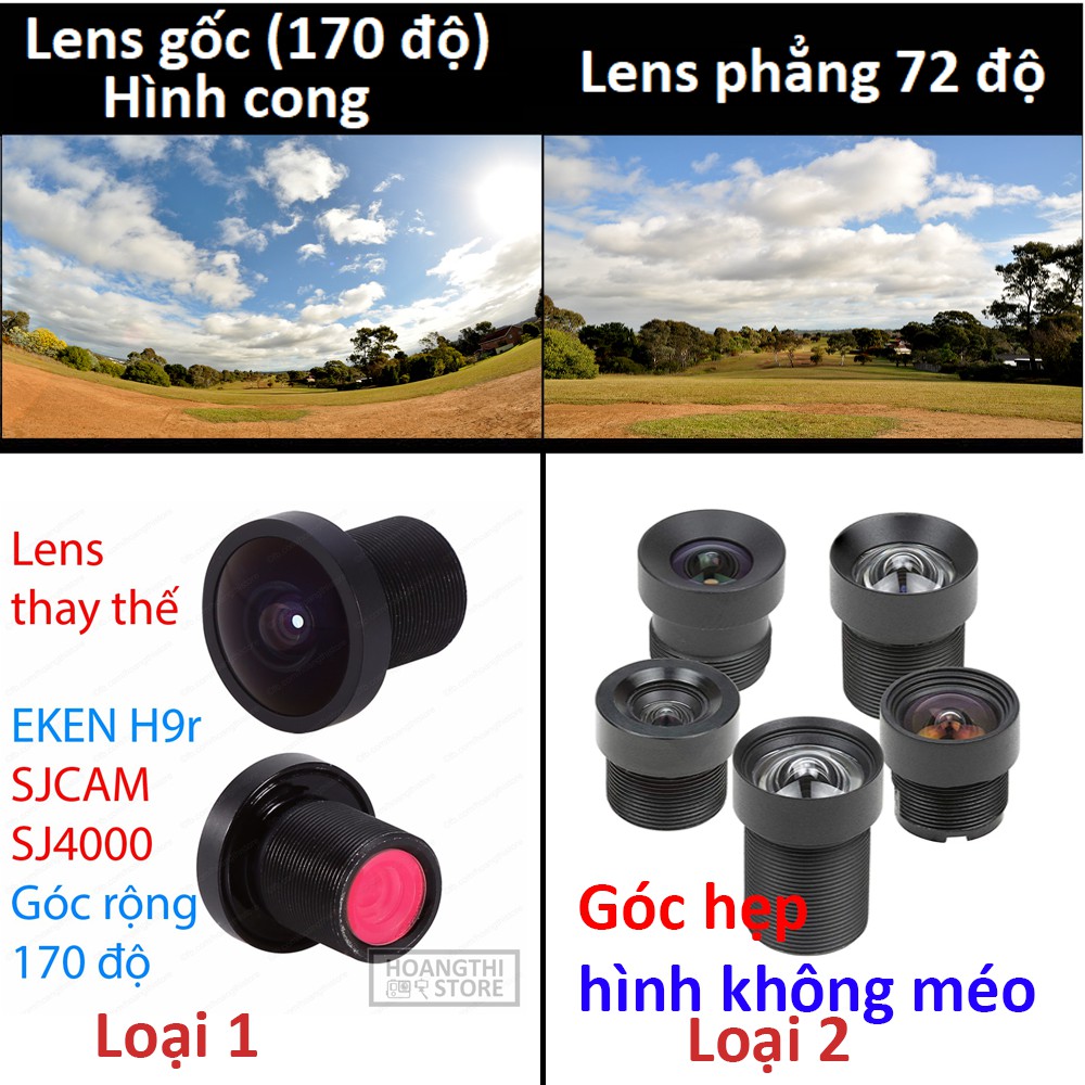 Lens gốc rộng, góc phẳng khử cong cho EKEN H9r H8r và camera thể thao sjcam sj4000 sj5000 SJ8 xiaomi yi Gopro 3 M10 M12