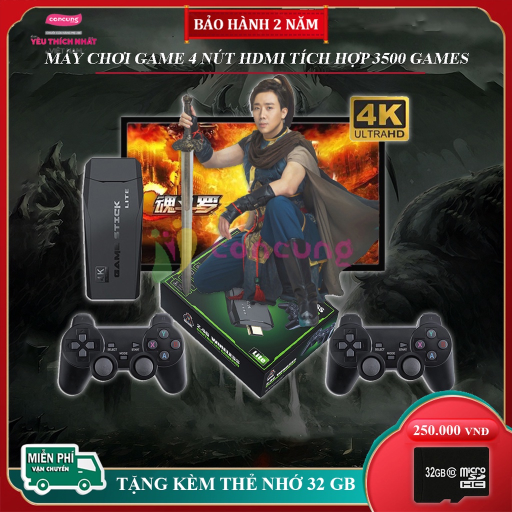 Máy chơi game cầm tay, máy chơi Game 4 Nút HDMI không dây game stick 4K tích hợp 3500 game cổ điển Bảo hành 2 năm