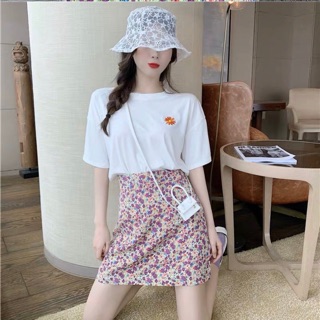 Sét áo phông thêu hoa cúc chân váy vintage 😍