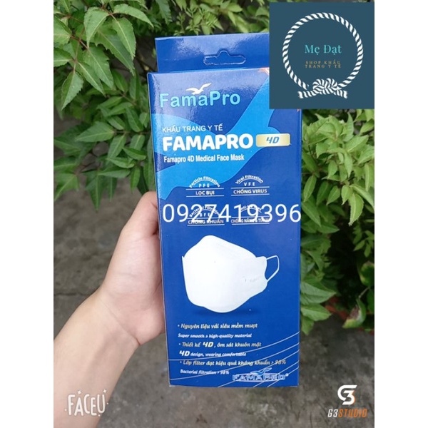 Khẩu trang y tế 4D Hàn Quốc khẩu trang 4 lớp màu trắng kháng khuẩn cao cấp FAMAPRO (hộp 10c) đeo êm tai