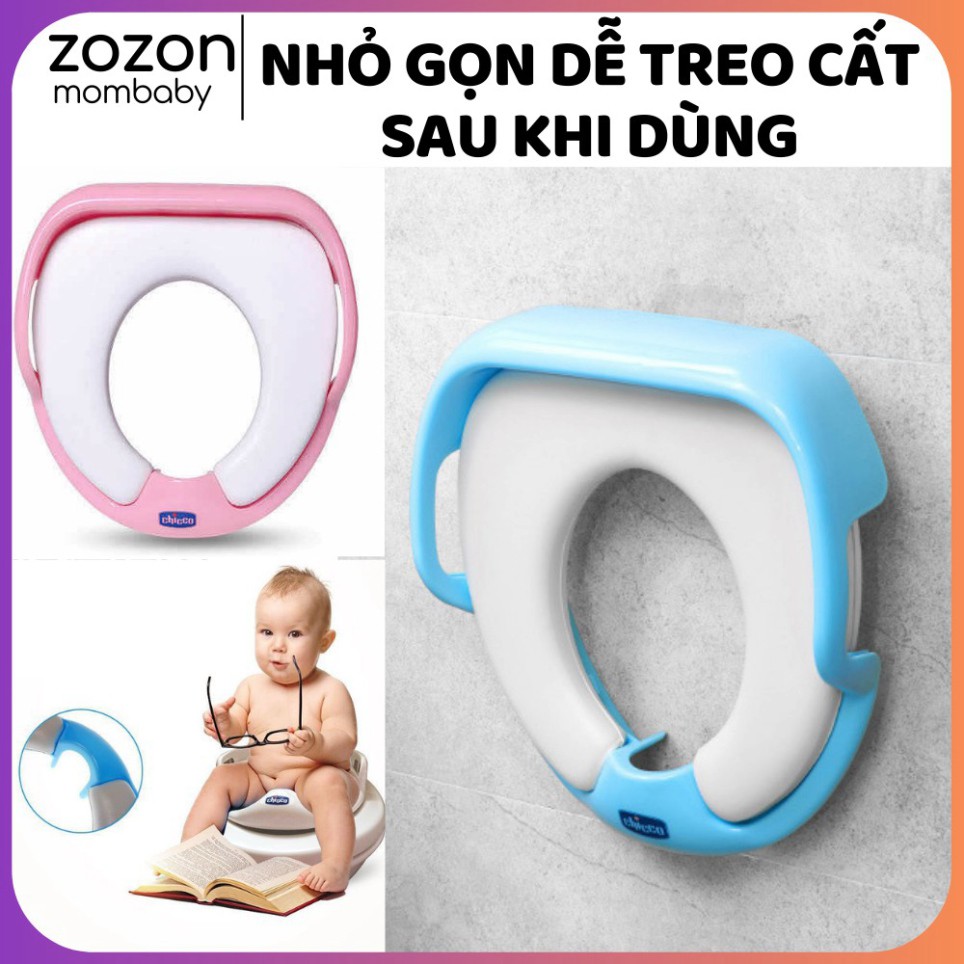 Thu nhỏ bồn cầu Chicco chống lạnh mông cho bé tự đi vệ sinh độc lập từ 1-5 tuổi, bệ lót toilet có tay nắm "