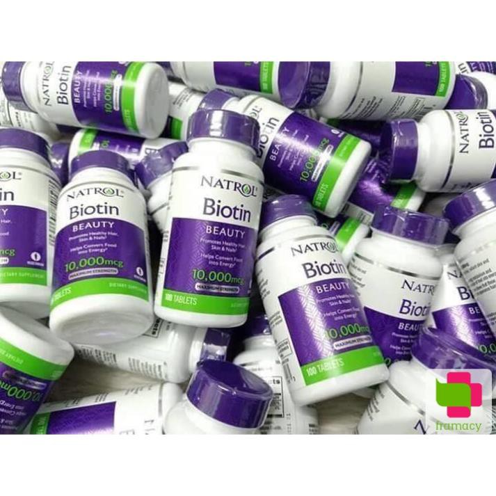 Viên uống Natrol Biotin 10000mcg, USA (100v) hỗ trợ mọc tóc, giúp móng khỏe cho người trên 12 tuổi