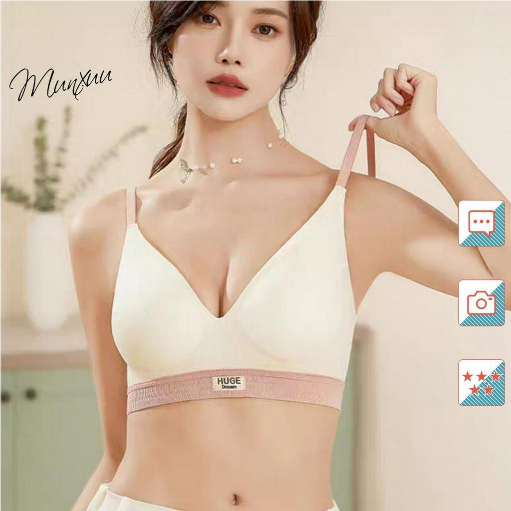 Áo lót su mềm mại không gọng chữ HUGE, thiết kế không đường may đệm mỏng nâng ngực nhẹ nhàng chống chảy xệ MUNXUU - AV76