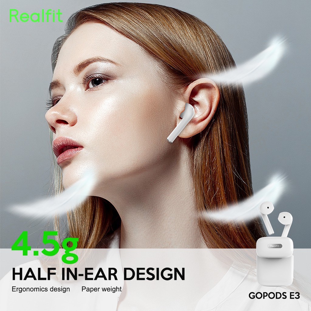 [CHÍNH HÃNG] Tai Nghe Không Dây RealFit GoPods E3 Bluetooth 5.0 Chống nước IPX4 - Fullbox