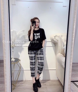 Bộ mặc nhà quần kẻ nữ Wang hot