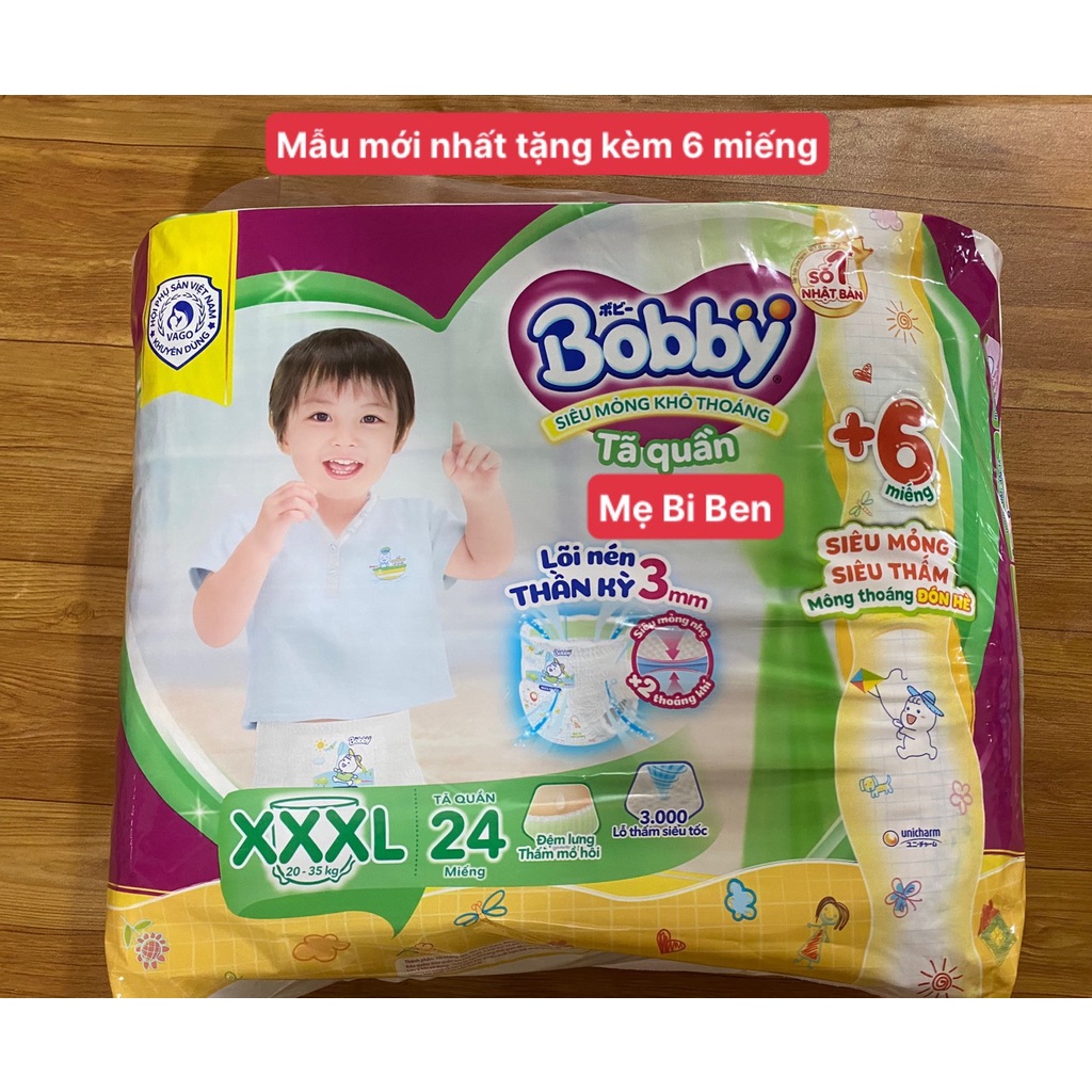 Combo 4 gói Tã Quần Bobby Đệm Thấm Lưng Mồ Hôi size XXXL24 miếng cho bé 20-35kg