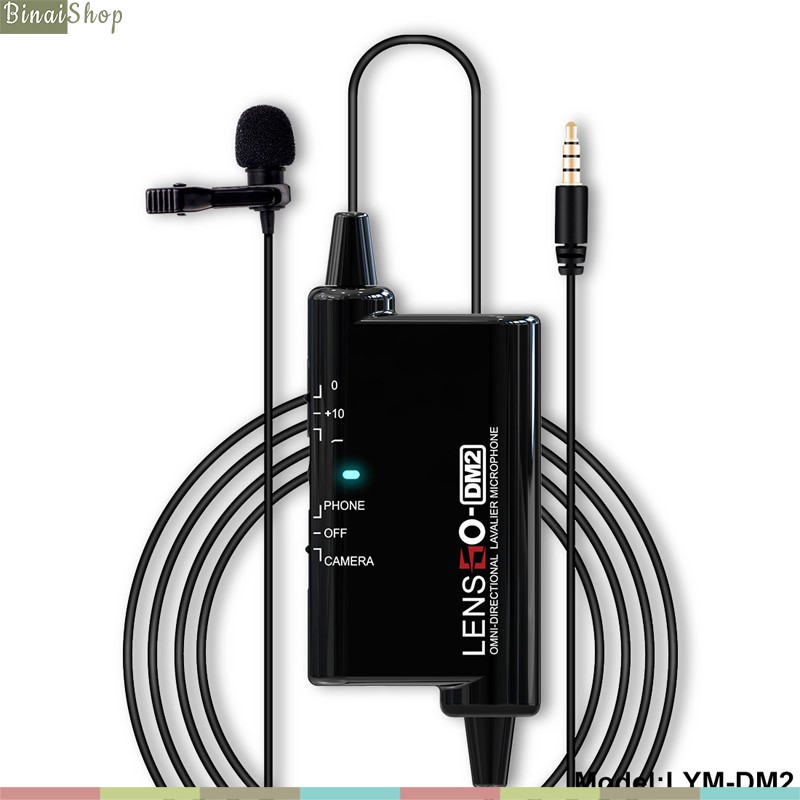 Lensgo LYM-DM2 - Micro Lavalier Cài Áo Áo, Thu Âm Đa Hướng, Dùng Quay Phim, Phỏng Vấn, Làm Vlog (6m)