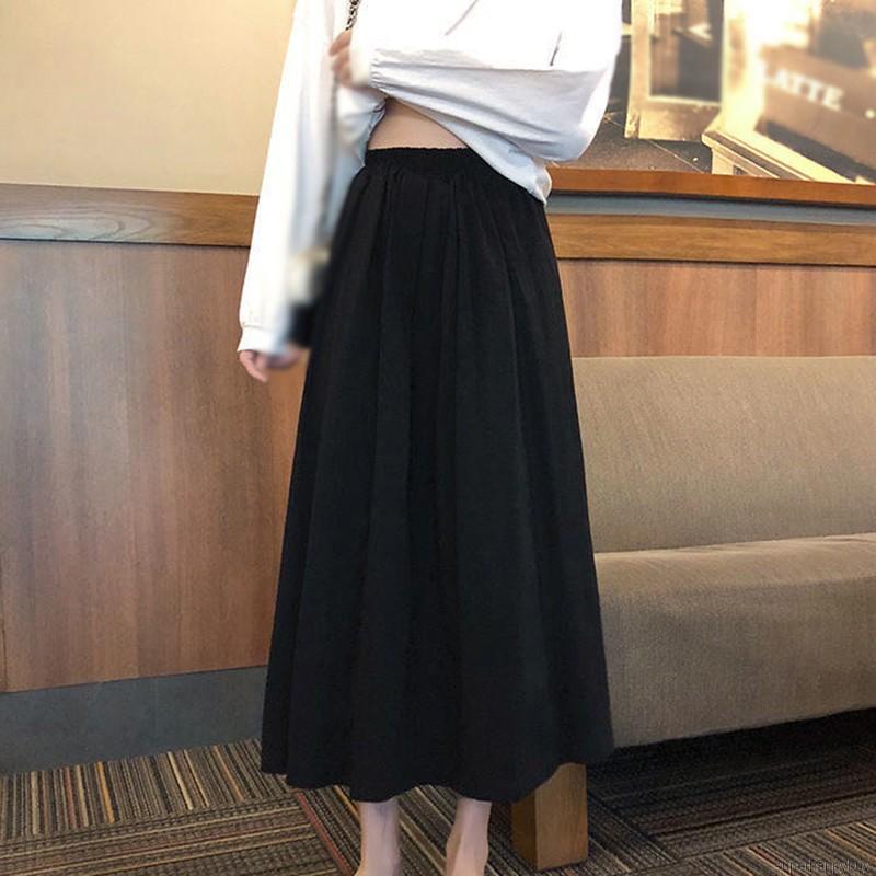 Chân Váy Dài Lưng Cao Màu Trơn Thời Trang Cho Nữ