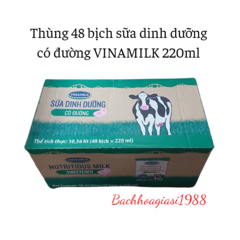 Now ship- Thùng 48 bịch sữa vinamilk có đường 220ml