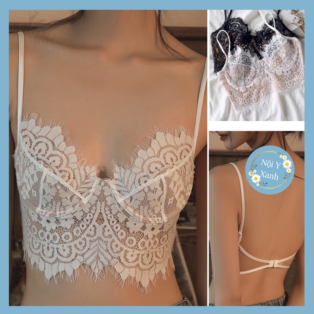 Áo Bra ren mềm mỏng có gọng có mút nâng ngực có móc cài sau sườn lưng Nội y xanh chất đẹp deal xịn sexy