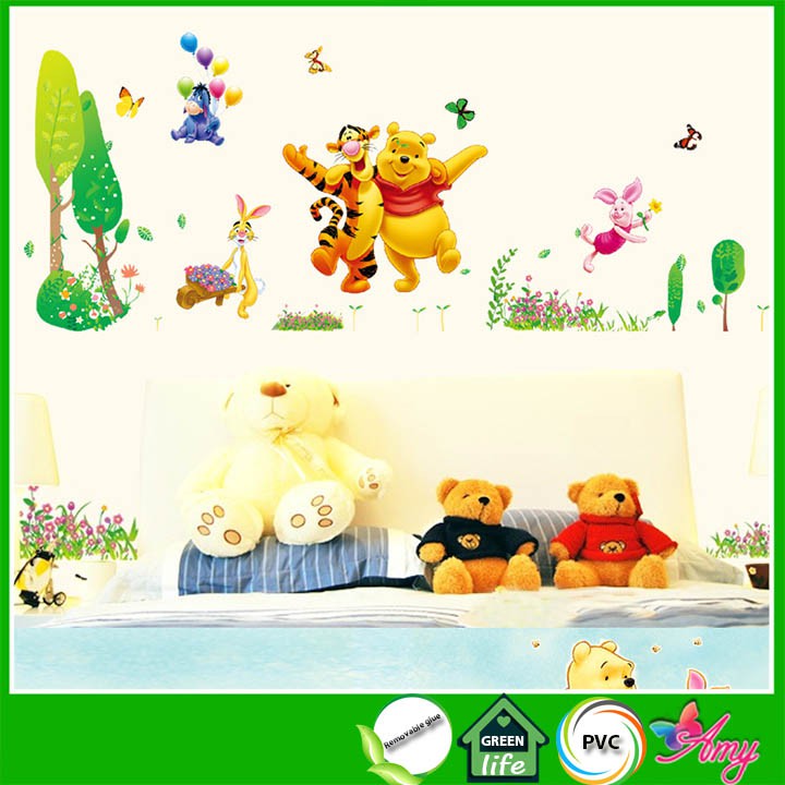 Decal dán tường mầm non [GIÁ SĨ] [FREESHIP 50K] tranh Gấu Pooh và bạn 2