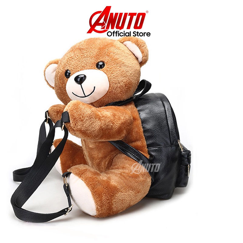 Balo nam nữ đi học, đi chơi, du lịch, dễ thương cute hình gấu bông, chất liệu da cao cấp, balo con gấu unisex ANUTO