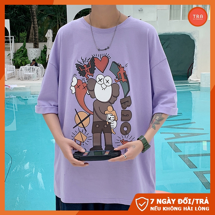 Áo thun tay lỡ form rộng unisex chất cotton mịn mát co dãn 4 chiều in KAWS 1 TL839 | BigBuy360 - bigbuy360.vn