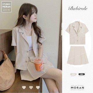 (ORDER-đen S) Set blazer cộc tay cài khuy + Chân váy xòe xếp ly style công sở Hàn Quốc trẻ trung thanh lịch