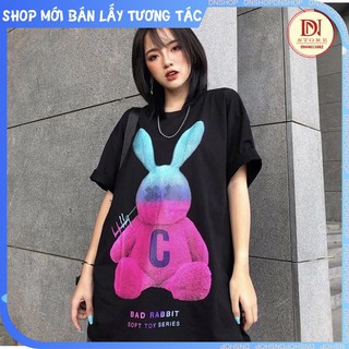 Áo thun cotton cao cấp tay lỡ from rộng phông nam nữ unisex in nổi Thỏ Bad rabbit 7 màu+ thỏ nâu