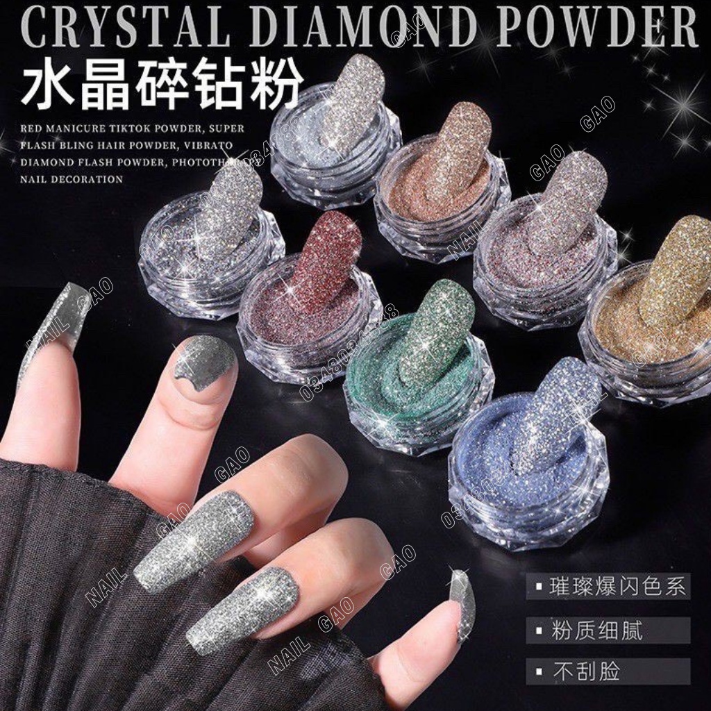 Set nhũ rắc flash siêu sáng 8 hũ tranh trí nail siêu sáng đa dạng màu sắc