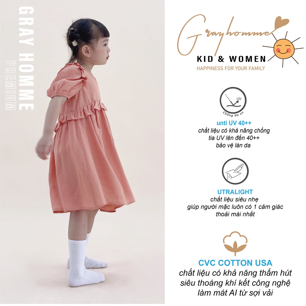 Váy bé gái GRAYHOMME dáng rộng, chất lụa đũi thoáng mát thấm hút mồ hôi tốt (VK009)