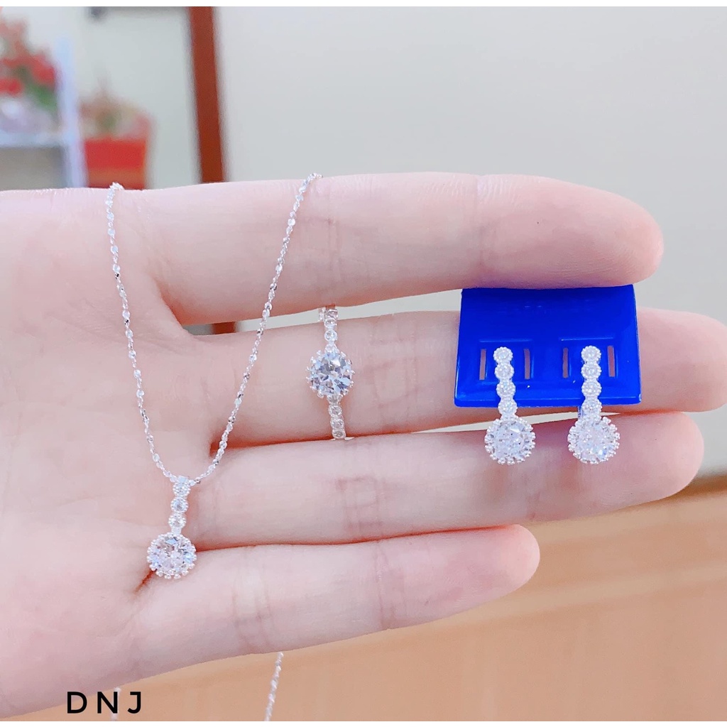 Bộ trang sức nữ bạc ta đính đá tròn nhỏ xinh xắn - Kho sỉ bạc Nhất Linh