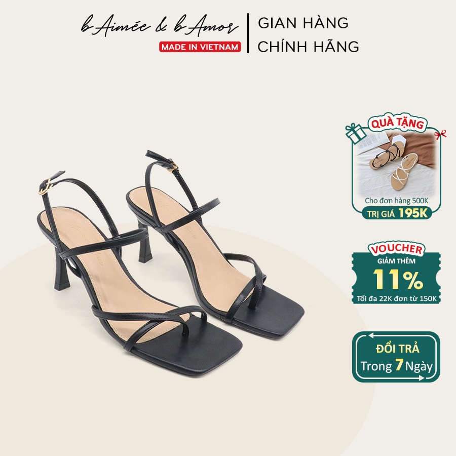 Sandal cao gót xỏ ngón nữ gót nhọn 7cm quai chéo dây mảnh mũi vuông đẹp thời trang chính hãng bAimée &amp; bAmor - MS1639